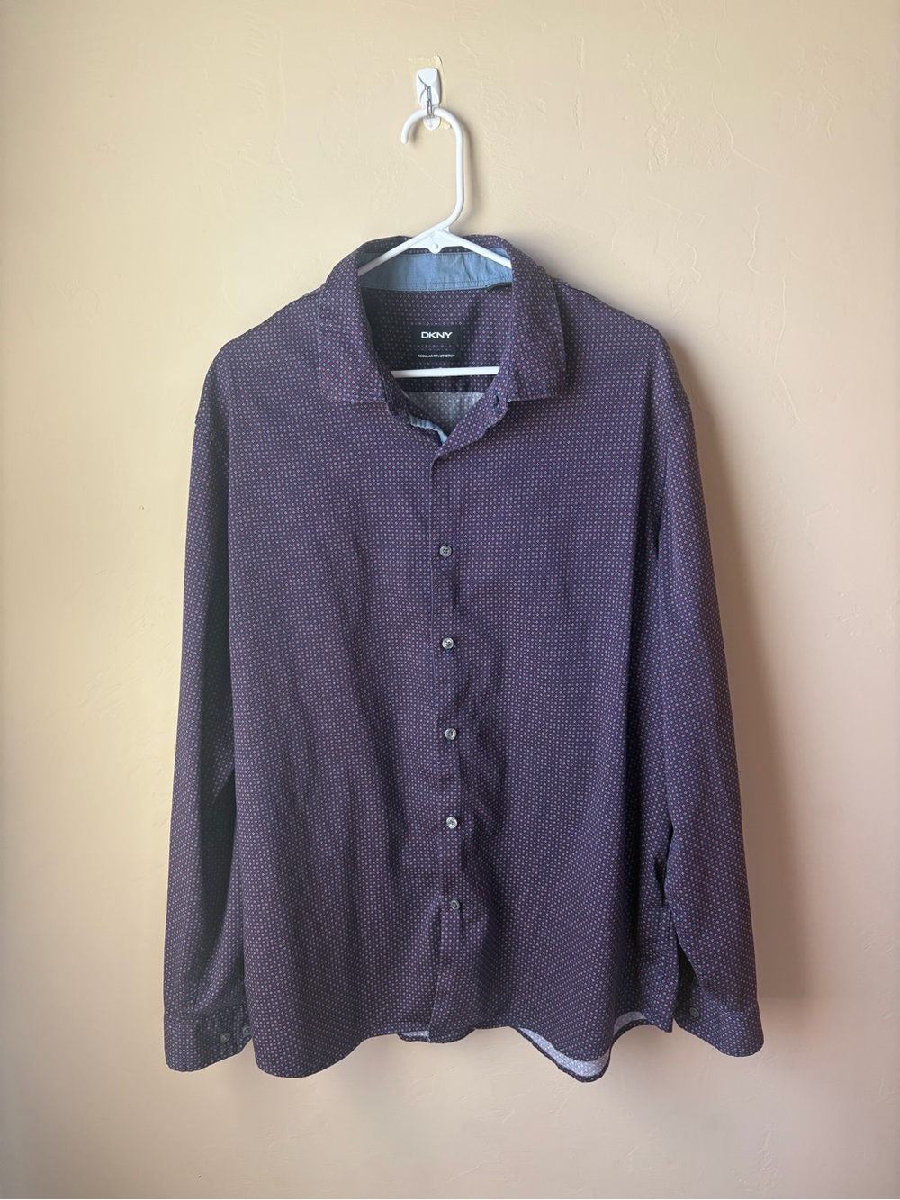 DKNY Men’s Navy Geometric print Long-Sleeve Button Up Cotton Shirt XXL Office